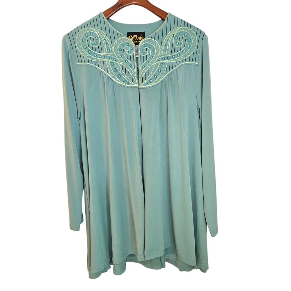 Women's Bob Mackie Wearable Art Green Tunic Robe with Embroidery